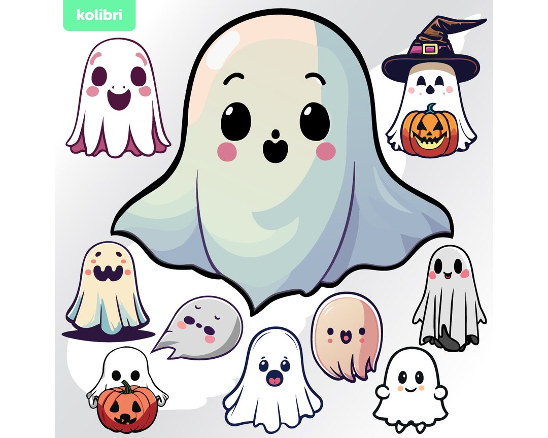 Ghost Svg Cute Ghost Svg Kawaii Halloween Bundle Ghost Clipart ...