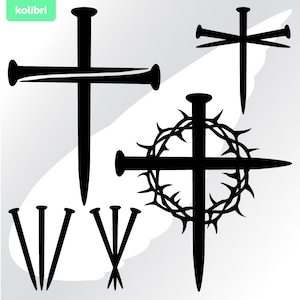 Prego cruzado svg – Cruz svg – Jesus svg – Coroa de espinhos svg – SVG religioso – Clipart de unhas – Páscoa svg – eps png, dxf, pdf, svg para cricut