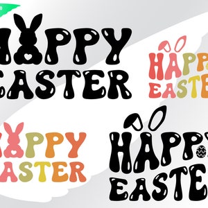 Feliz Páscoa svg – Páscoa png – Feliz svg – Retro groovy svg – Letras onduladas vintage svg – Coelhinho da Páscoa svg – eps, png, dxf, pdf, svg cricut
