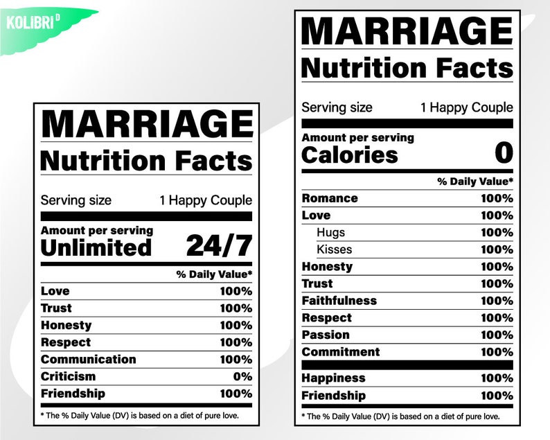 nutrition facts marriage svg