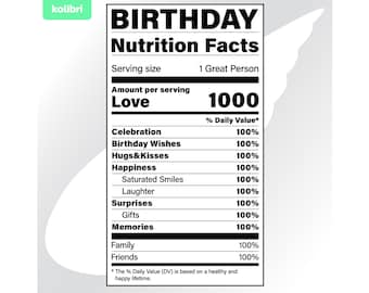 Birthday svg – Nutrition facts svg – Nutrition svg – Birthday facts clipart – Birthday party label svg – eps, png, dxf pdf, svg for cricut