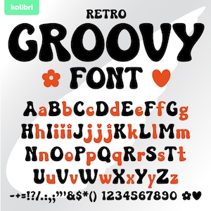 Font groovy in formato SVG – Font retrò in formato SVG – Vintage in formato SVG – Lettere dell'alfabeto groovy – Font installabile in formato TTF, OTF – EPS, PNG, DXF, PDF, SVG, Cricut, Procreate