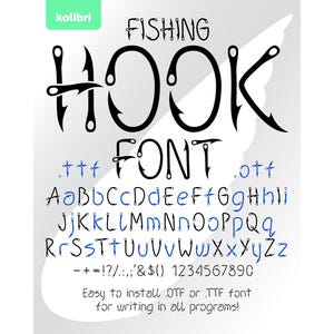 Fuente Hook SVG - Fuente de pesca - Anzuelo de pesca SVG - Letras del alfabeto - Fuente instalable ttf, otf - eps png dxf, pdf, SVG para Cricut, Procreate