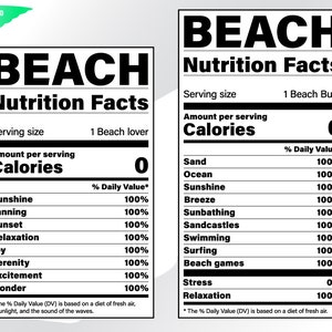 Plage svg – Valeurs nutritionnelles svg – Nutrition svg – Plage faits clipart – Étiquette de plage nutritionnelle svg – eps, png, dxf pdf, svg pour cricut