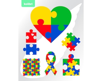 Autism svg – Puzzle svg – Autism clipart – Puzzle piece svg – Heart svg – Awareness svg – Ribbon svg  – eps, png, dxf, pdf svg for cricut