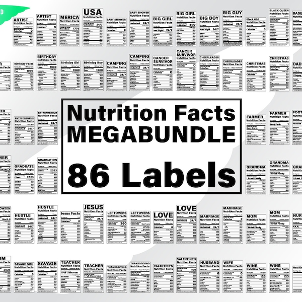 Nutrition facts svg – Nutrition svg – Nutrition facts bundle clipart – Nutritional svg – Bundle label svg – eps, png dxf pdf, svg for cricut