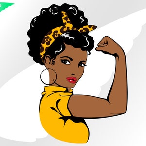 Black Rosie svg – Rosie the Riveter svg – Rosie clipart – Leopard bandana svg – Black woman svg – eps, png, dxf, pdf, svg for cricut