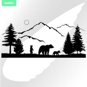 Nature scene svg – Bear svg – Scene clipart – Mountains svg – Cubs svg – Nature svg – Bears svg – eps, png dxf pdf svg for cricut, sublimate
