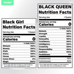 Fille noire svg – Reine noire svg – Faits nutritionnels svg – Nutrition svg – Femme noire svg – Étiquette svg – eps, png, dxf pdf, svg pour cricut