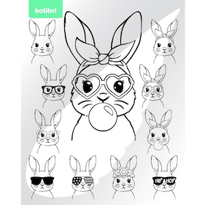 Hasen svg - Hasenbandana svg - Süßer Hasen svg - Linienzeichnung svg - Ostern svg - Hase png - Gesicht svg - eps, png, dxf, pdf, svg für Cricut