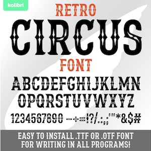 Police de caractère cirque - svg cirque - svg carnaval - lettres de l'alphabet svg - police de caractères ttf otf à installer - eps, png, dxf pdf, svg pour cricut, procreate