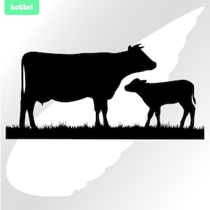 Koe en kalf svg – koe svg – scène clipart – boerderij scène svg – koeien svg – veehouderij svg – vaars svg – eps, png dxf pdf svg voor cricut