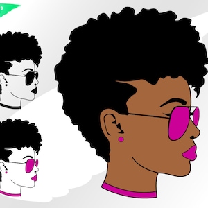 黒人女性 svg – アフロ女性 svg – 黒人少女 svg – アフロヘア svg – アフロ svg – サングラス svg – サングラス svg – eps、png dxf pdf svg cricut 用