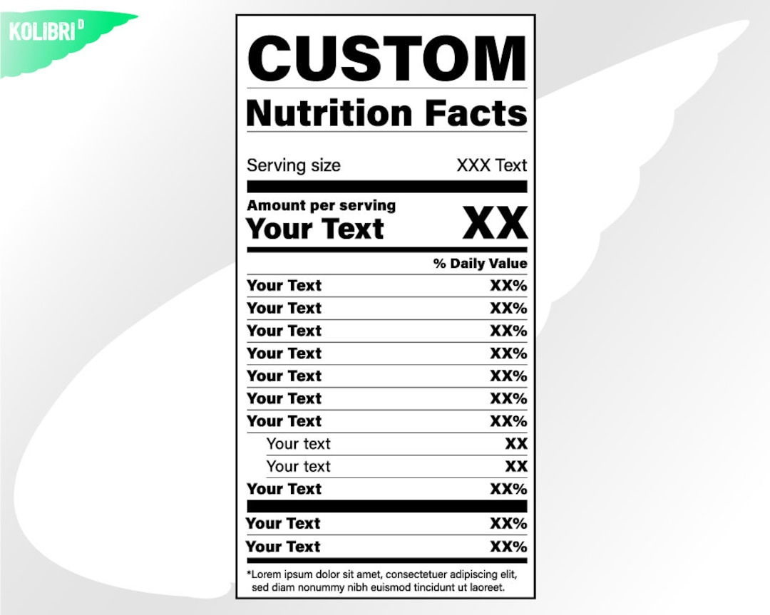 Personalized Nutrition Facts Svg Custom Text Nutrition Svg Nutrition Facts  Clipart Custom Label Svg Eps Png Dxf Pdf Svg for Cricut 