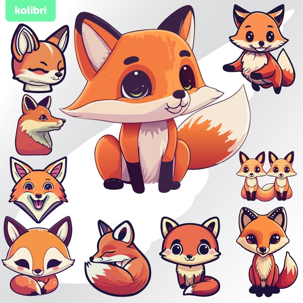 Fox svg – Cute fox svg – Kawaii animal bundle – Fox clipart – Woodland animal svg – Kawaii fox png – eps, png, dxf, pdf, svg for cricut