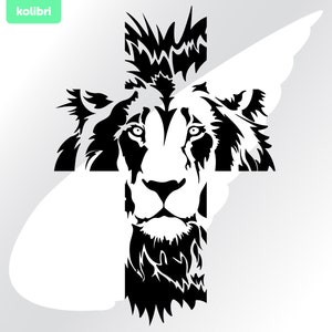 Svg Lion de Juda - clipart Juda - Lion svg - Lion croix svg - Svg animal - Svg chat - Svg Roi Lion - eps, png, dxf, pdf, svg pour cricut