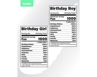 Birthday svg – Nutrition facts svg – Nutrition svg – Birthday girl svg – Birthday boy svg – Party svg – eps, png, dxf, pdf, svg for cricut