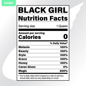Fille noire svg – Reine noire svg – Faits nutritionnels svg – Nutrition svg – Femme noire svg – Étiquette svg – eps, png, dxf pdf, svg pour cricut