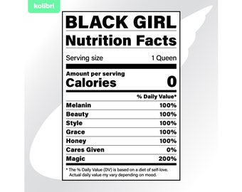 Black girl svg – Black queen svg – Información nutricional svg – Nutrición svg – Mujer negra svg – Etiqueta svg – eps, png, dxf pdf, svg para cricut