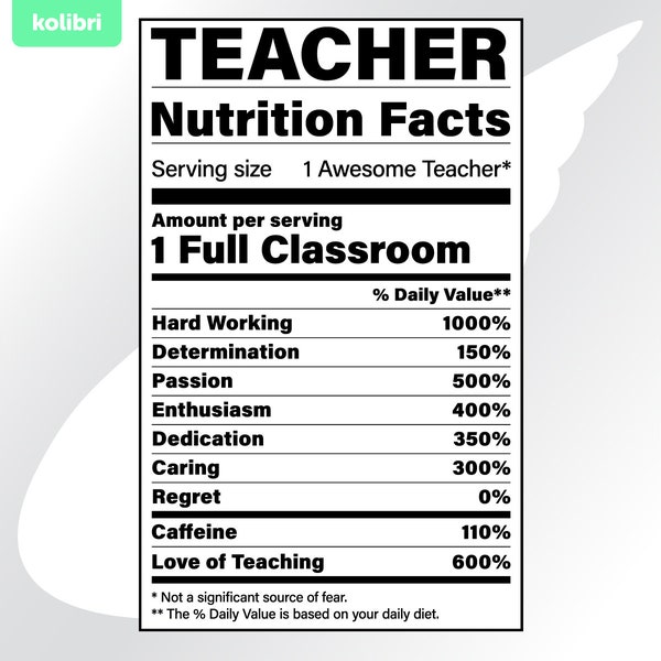 Teacher svg – Nutrition facts svg – Nutrition svg – School facts clipart – Nutritional Teacher label svg – eps, png, dxf pdf, svg for cricut