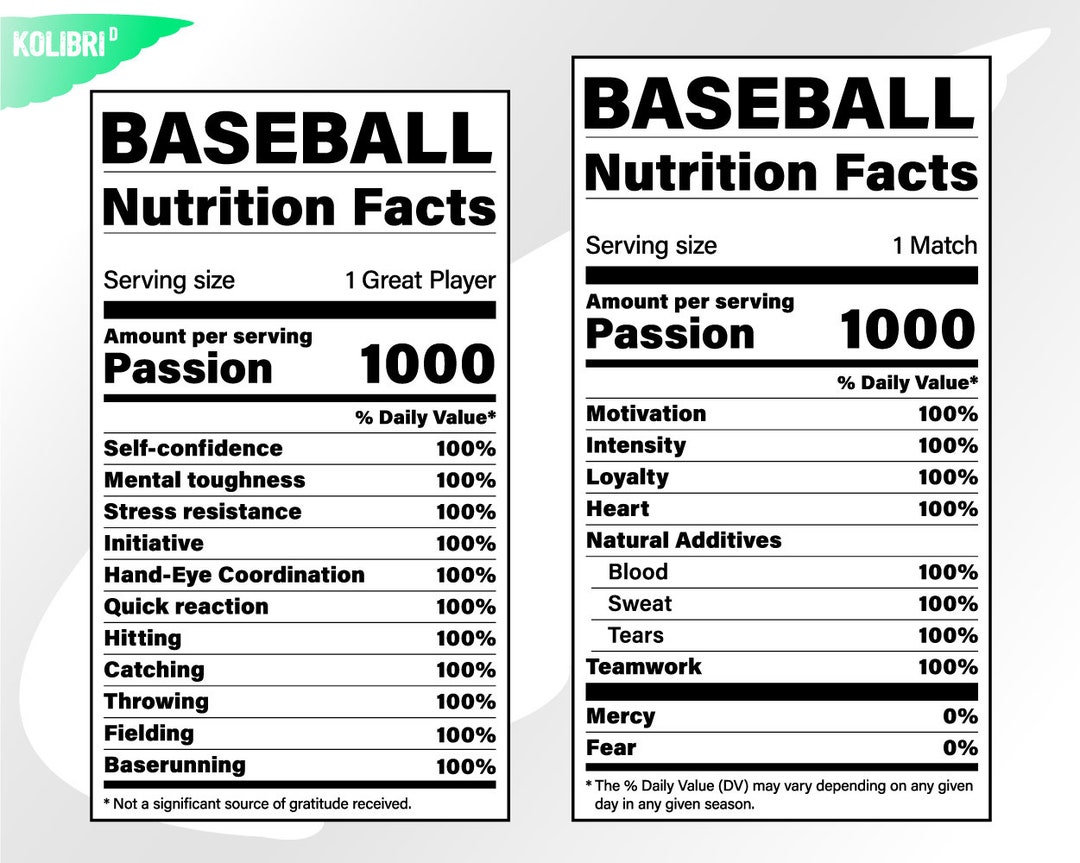 Baseball Svg Nutrition Facts Svg Nutrition Svg Baseball Etsy