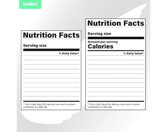 Plantilla de información nutricional svg, clipart – Tabla de calorías e ingredientes nutricionales – Archivos de etiquetas en blanco – eps, png, dxf, pdf, svg para cricut