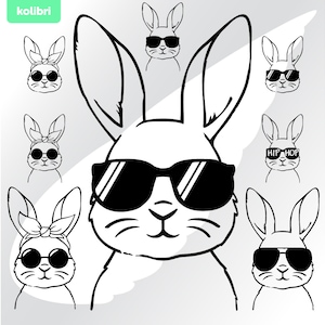Nuances de lapin svg - svg lapin - lunettes de soleil Windsor - svg lapin de Pâques - svg Pâques - joli visage svg - eps, png, dxf, pdf, svg pour cricut