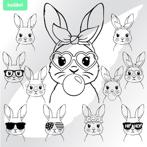 Conejito svg – Bandana de conejito svg – Lindo conejito svg – Dibujo lineal svg – Pascua svg – Conejito png – Cara svg – eps, png, dxf, pdf, svg para cricut