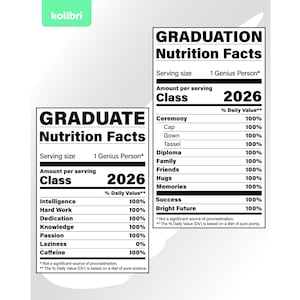 Valeur nutritive diplômé svg, promotion 2026 - eps, png, dxf, pdf, svg pour Cricut, silhouette, camée