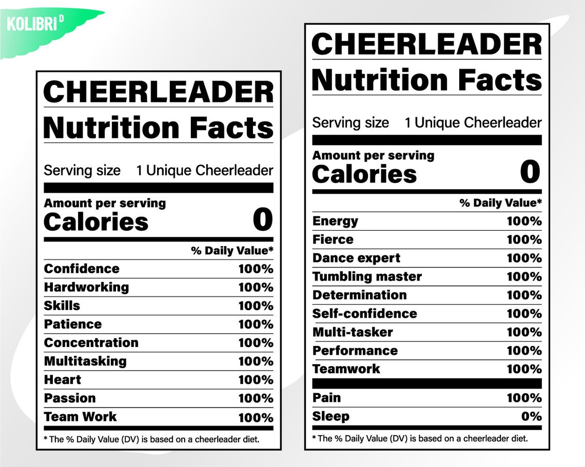 Cheerleader Svg Nutrition Facts Svg Nutrition Svg Etsy