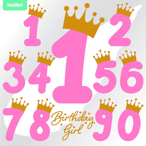 Birthday numbers svg – Gold crown svg – Numbers clipart – Birthday svg – Birthday Girl svg – 0-9 svg – eps, png, dxf, pdf, svg for cricut