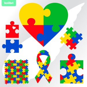 Autism svg – Puzzle svg – Autism clipart – Puzzle piece svg – Heart svg – Awareness svg – Ribbon svg  – eps, png, dxf, pdf svg for cricut