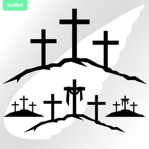 Croix du calvaire svg - svg du calvaire - Jésus svg - trois croix svg - clipart croix religieuse - Pâques svg - eps, png, dxf, pdf, svg pour cricut