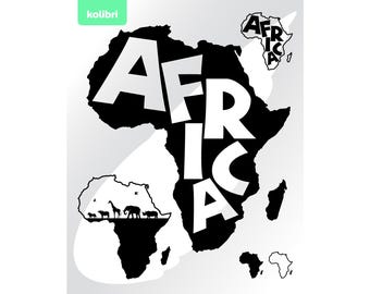Afryka svg – Clipart Afryki – Zwierzęta afrykańskie svg – Mapa Afryki svg – Czarny kontynent svg – eps, png, dxf, pdf, svg dla cricut, sublimacja