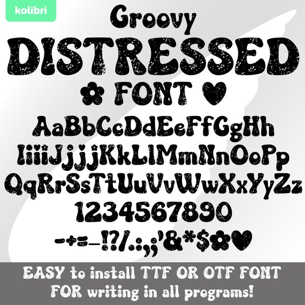 Groovy distressed font – Distressed svg – Retro groovy font – Letters svg – Installable font ttf otf – eps png dxf pdf svg cricut, procreate