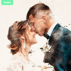 写真からカスタムウェディングペインティング - パーソナライズされた新郎新婦のポートレート - 夫婦の水彩画、ギフト - 16x20" jpg png ファイル