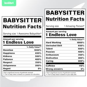 Babysitter svg – Valeurs nutritionnelles svg – Nutrition svg – Facts clipart – Étiquette nutritionnelle Babysitter svg – eps, png, dxf pdf, svg pour cricut