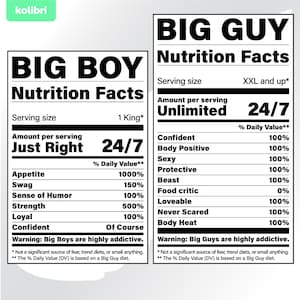 Big guy svg – Big boy svg – Valeurs nutritives svg – Nutrition svg – Big man svg – Père svg – Étiquette svg – eps, png, dxf pdf, svg pour cricut