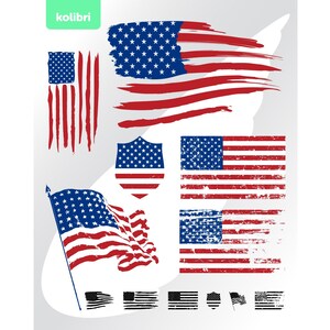 American flag svg files bundle, grunge, distressed US 4th July Independence day clipart – eps, png, dxf, pdf, svg for cricut and sublimation