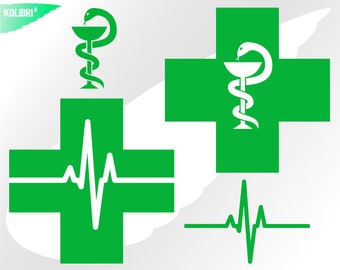 Pharmacy svg – Pharmacy clipart – Emergency svg – Green cross svg – Heart beat svg – Snake svg – eps, png dxf pdf svg for cricut