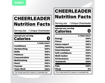 Cheerleader svg – Nutrition facts svg – Nutrition svg – Cheerleader facts clipart – Cheerleader label svg – eps, png dxf pdf, svg for cricut