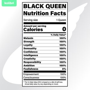 Reine noire svg – Fille noire svg – Faits nutritionnels svg – Nutrition svg – Femme noire svg – Étiquette svg – eps, png, dxf pdf, svg pour cricut