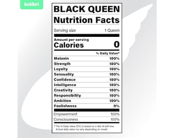 Black queen svg - Black girl svg - Información nutricional svg - Nutrición svg - Mujer negra svg - Etiqueta svg - eps, png, dxf pdf, svg para cricut