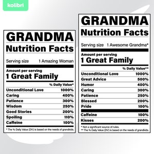 Svg grand-mère - valeur nutritive svg - nutrition svg - clipart faits grand-mère - grand-mère svg - valeur nutritive - eps, png dxf pdf, svg pour cricut