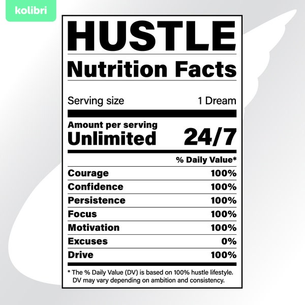 Hustle svg – Nutrition facts svg – Nutrition svg – Hustle facts clipart – Hustle nutritional label svg – eps, png, dxf pdf, svg for cricut