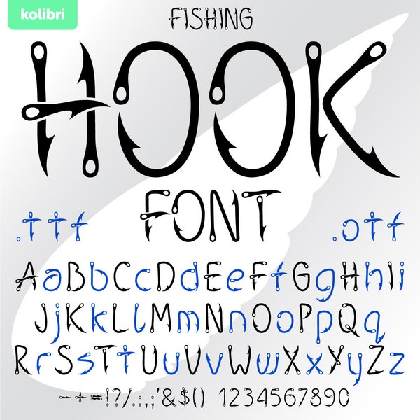 Hook font svg – Fishing font – Fishing Hook svg – Alphabet letters – Installable font ttf, otf – eps png dxf, pdf, svg for cricut, procreate