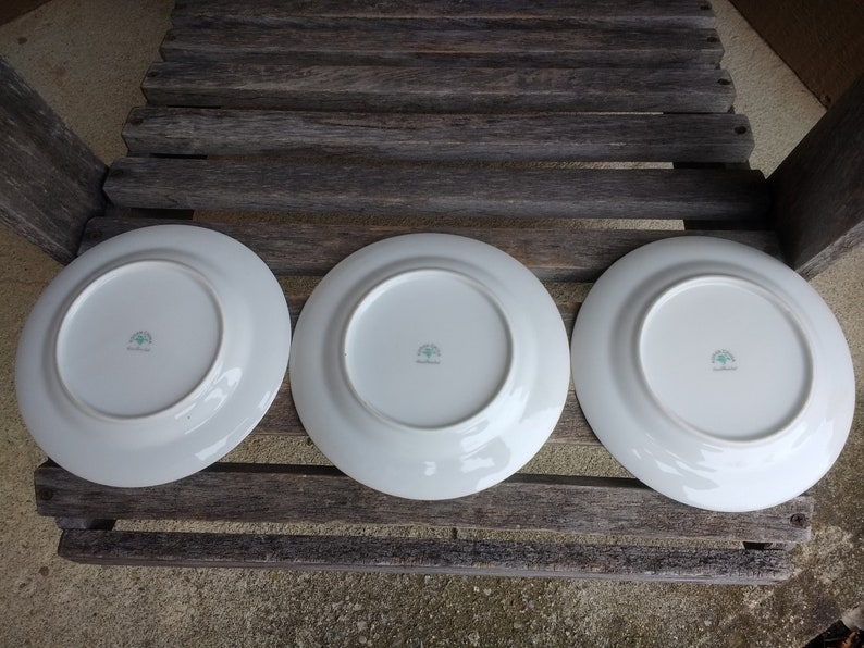 Vintage Koran China Small Plates White With Green and Gold Trim Hand