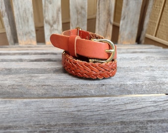 Abercrombie & Fitch Brown Braided Leather Belt Retro Vintage Clothing Accessory Width 3/4" Hole Length 33" to 37"