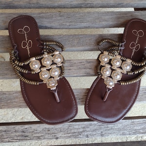 Jessica Simpson Women&#39;s Metal Jeweled and Beaded Sandals Retro Vintage Clothing Accessory Size 6 1/2 B US 36 1/2 EU