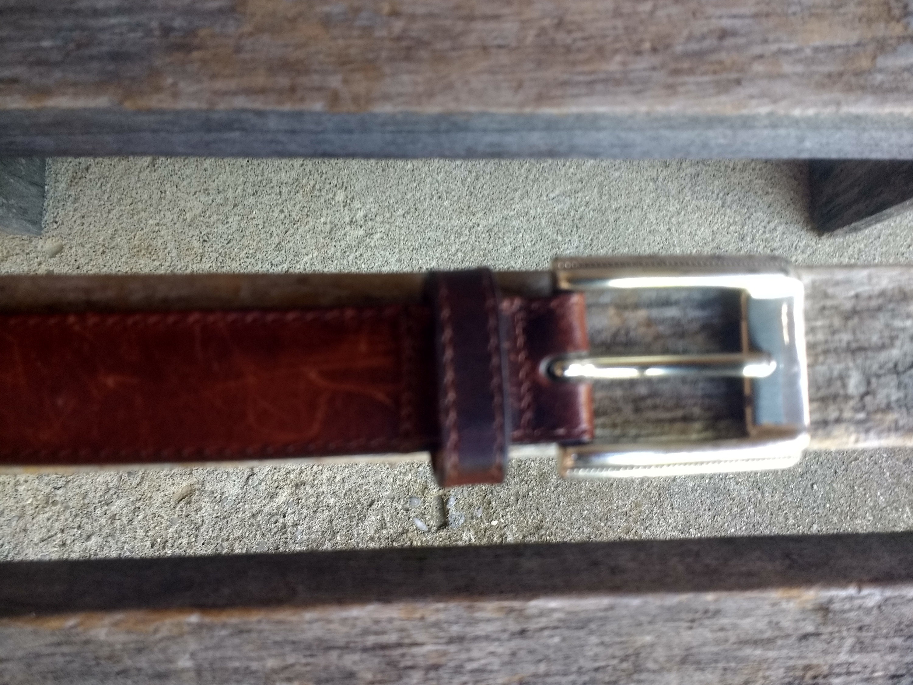 Fossil - Brown stamped edge leather belt silver buckle, L 1 3/8” x 44” Fossil Leather Belt 38 40 Utility Gear Brown Distressed | eBay main image 2